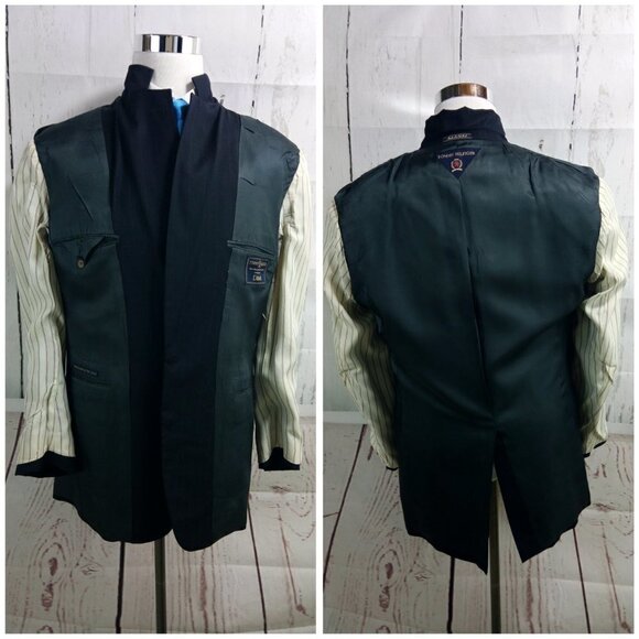 Tommy Hilfiger Dillard's 41R 2 Button Dark Blue Striped 2pc Suit 36x30.5 Pleated - Picture 9 of 14